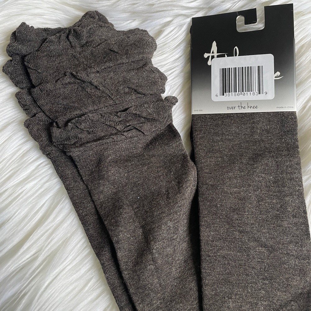 🛍3/$25🛍 Arthur George Over the Knee Ruffle Socks in Espresso NWT